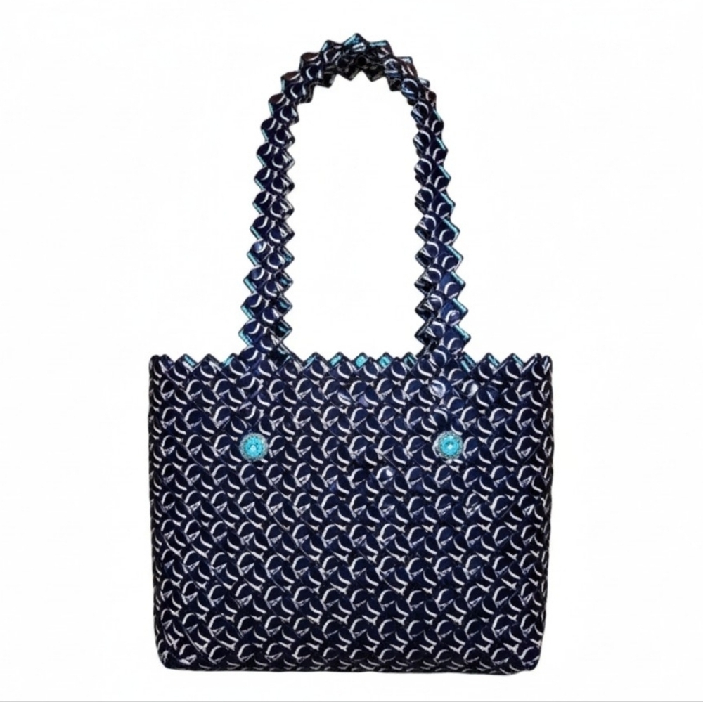 Vintage Y2K Navy Blue Handmade Bag Crafted from water bottles